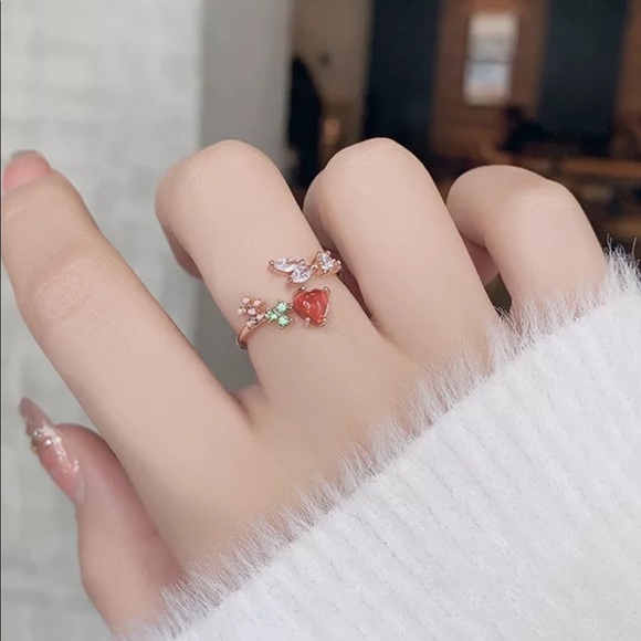 Elegant Pink Flower Set on a Silver Adjustable Ring
